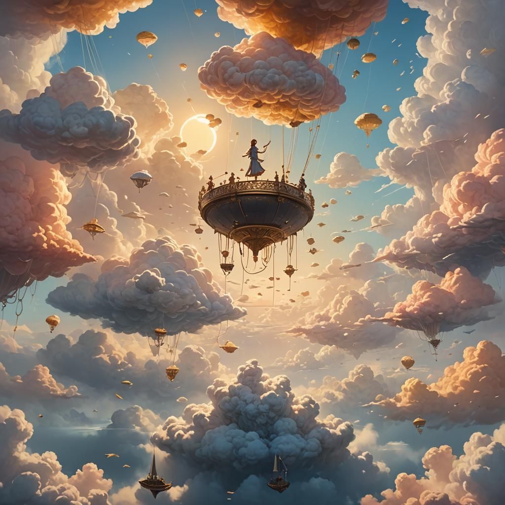 Celestial Cloud Sculptor at Sunset: Fantasy Art