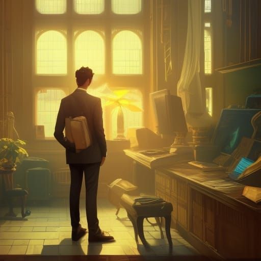 Detailed Digital Art of Young Businessman with Money