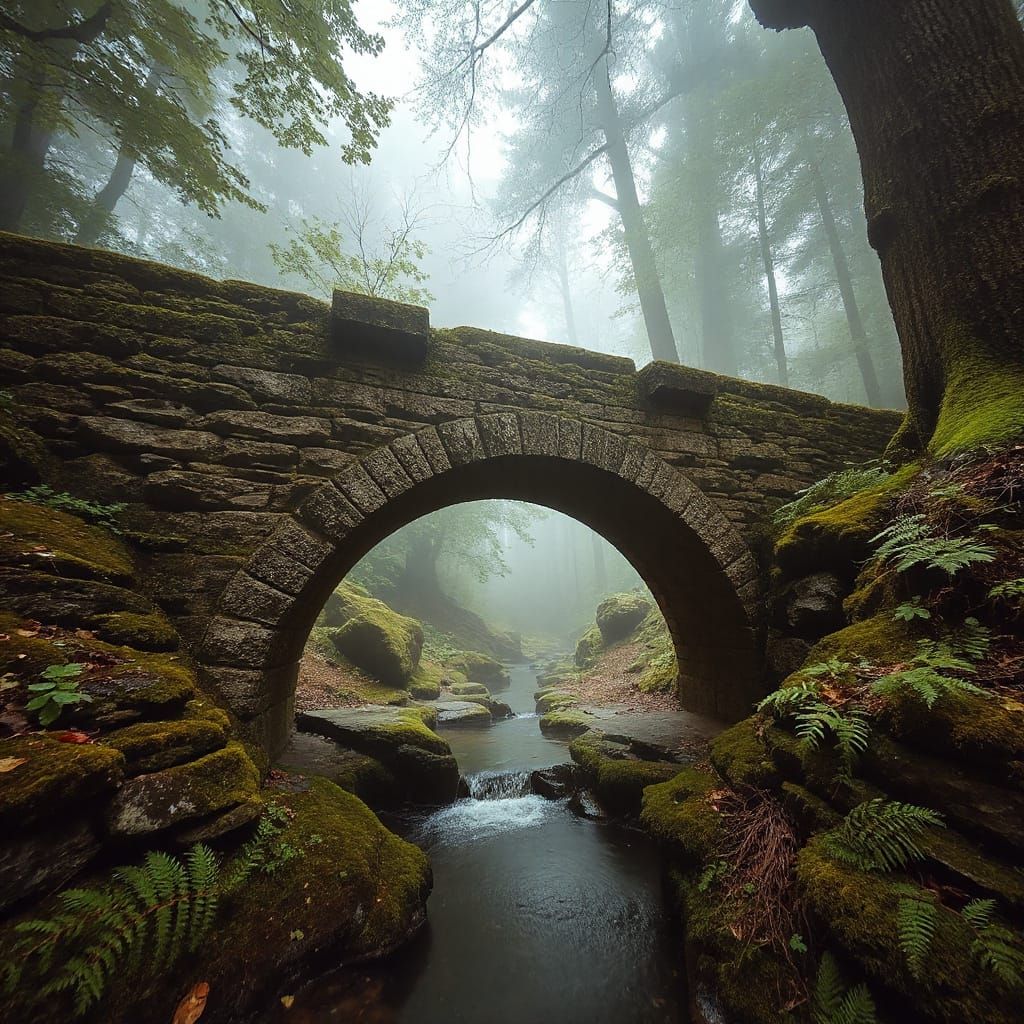 Ancient Stone Bridge in a Mystical Forest