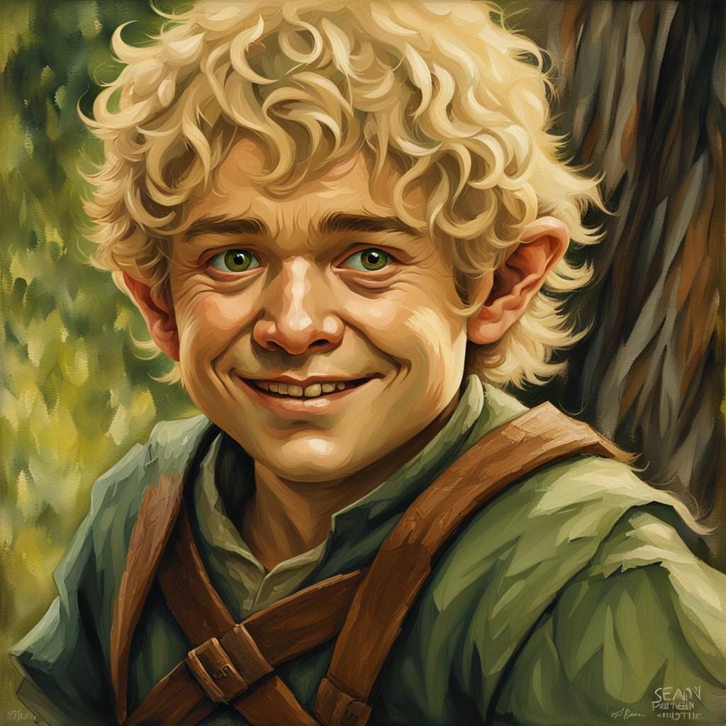 Halfling Rogue Swindling Mark in Middle-earth Oil Painting