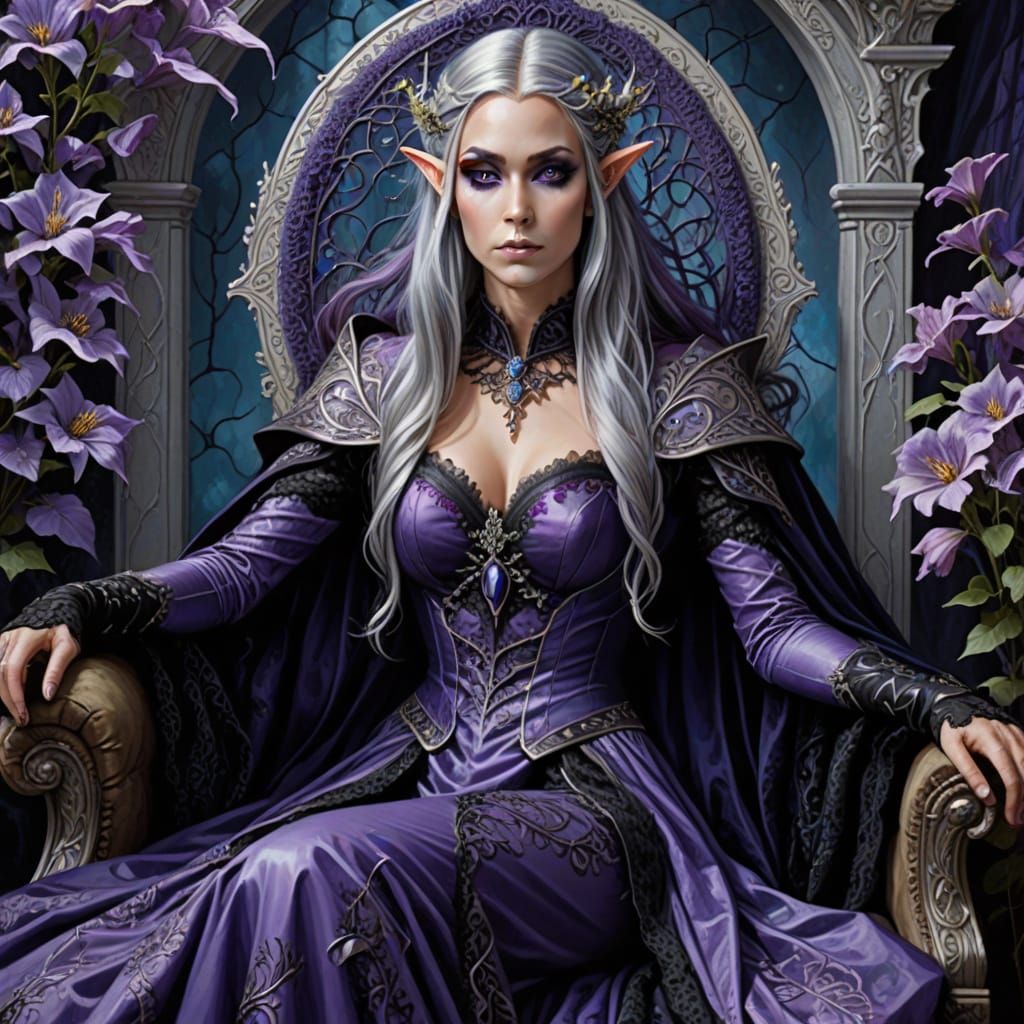 An Elven Queen sitting on her throne