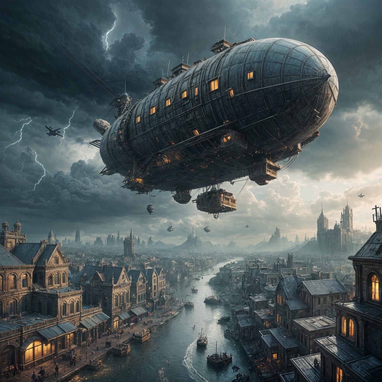 Fantastical Cityscape in a Stormy Weather