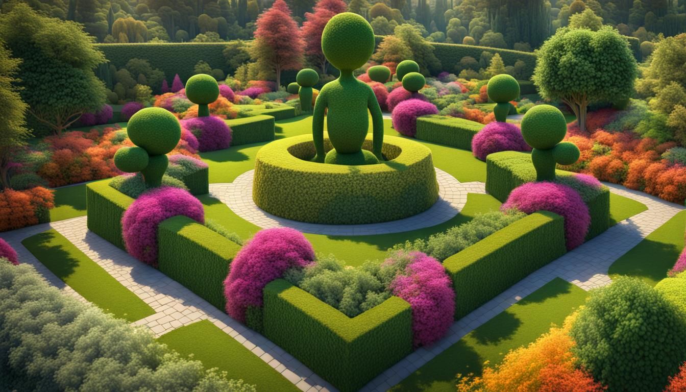 Dancing Hedges: A Colorful Topiary Garden in 3D