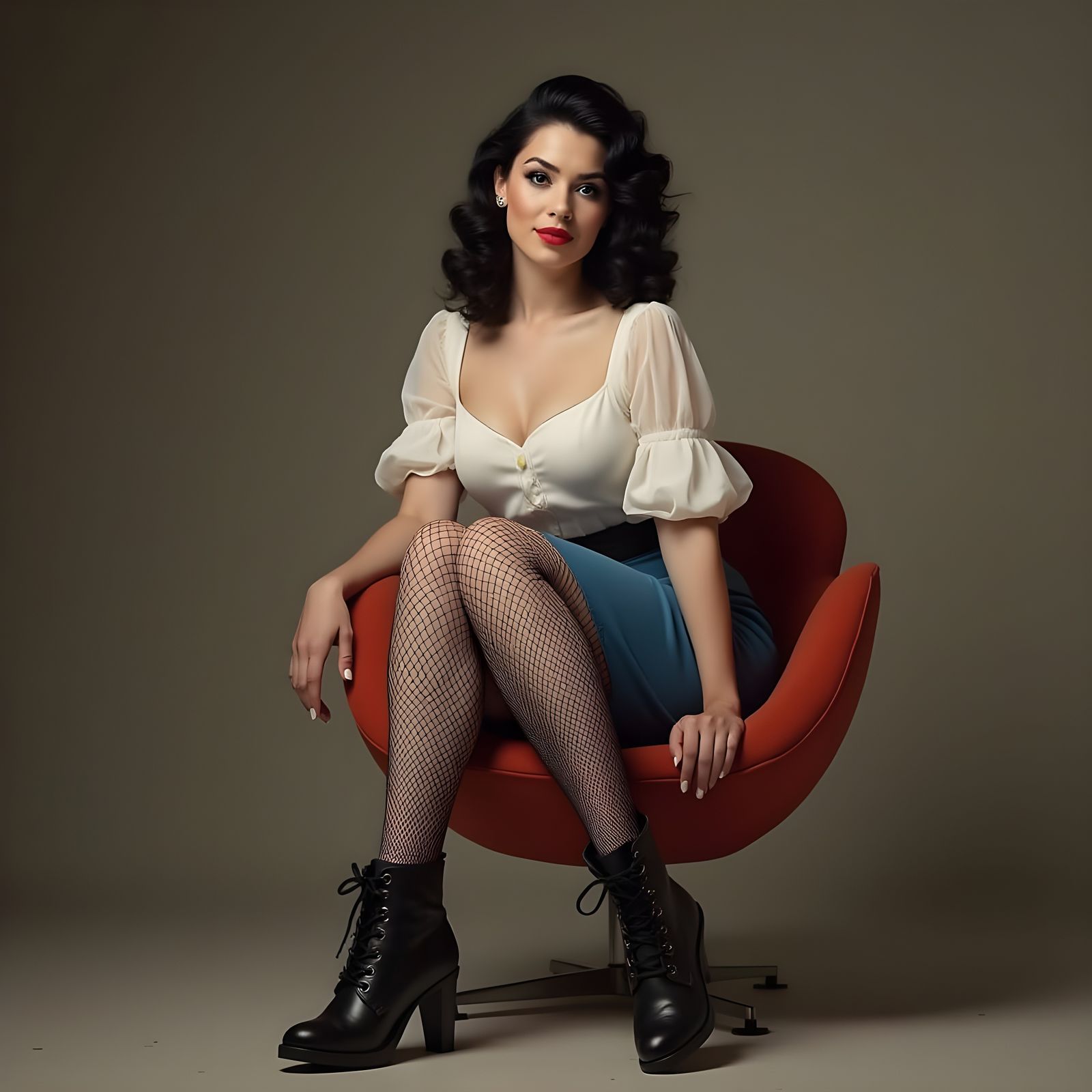 Pin-Up Style Woman in Egg Chair