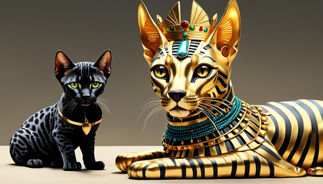 Protective Egyptian Mau with Baby Anubis in 3D