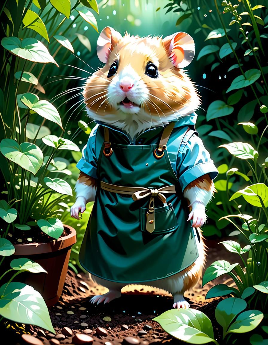Adorable Hamster Spy in Garden: Digital Art Illustration
