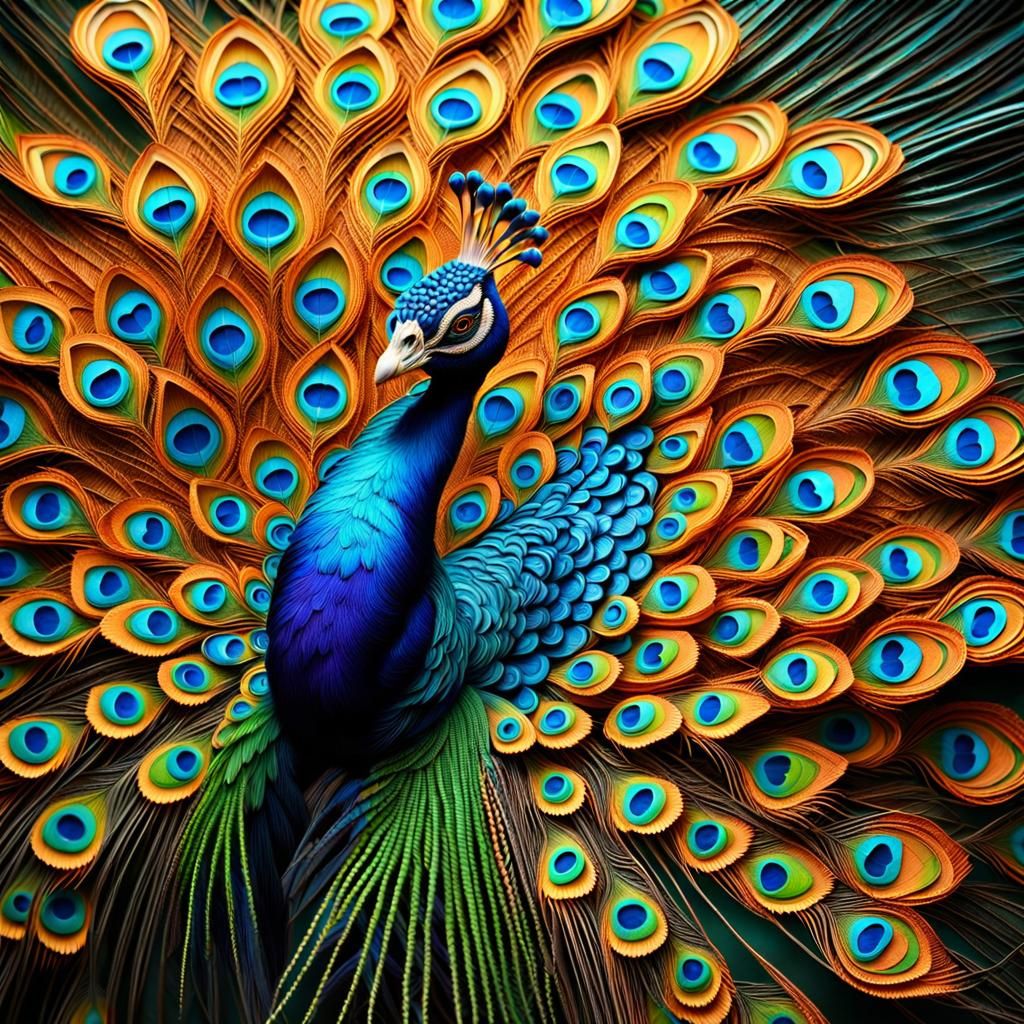 Hyperrealistic Alien Peacock with Intricate Feathers