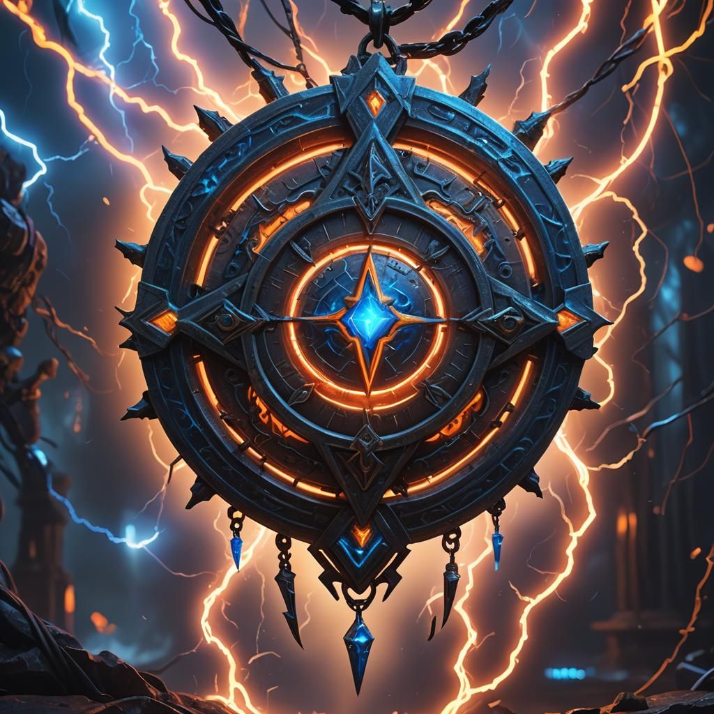 Cursed Amulet with Luminescent Neon Lightning