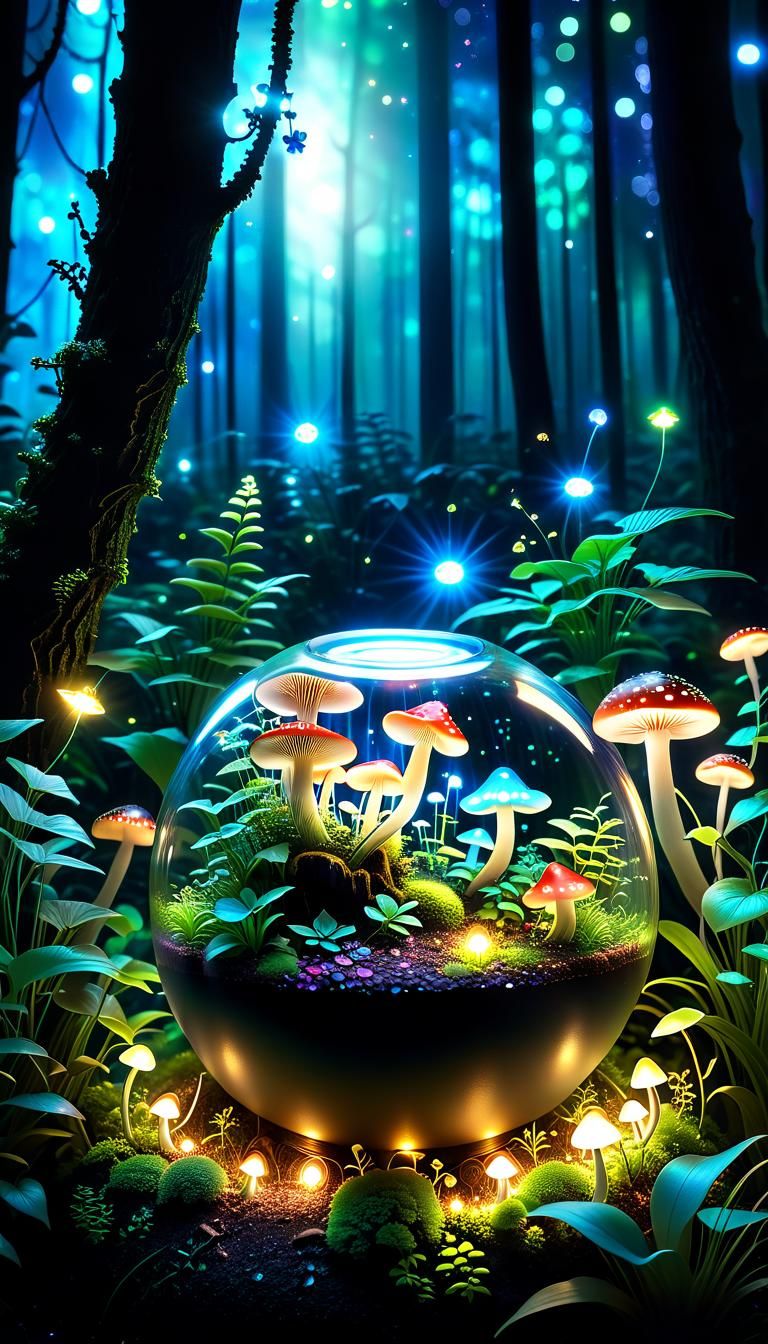 Bioluminescent Forest Terrarium at Night
