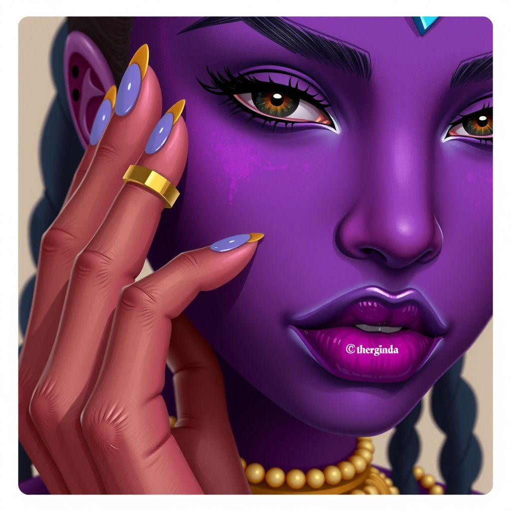 Afrofuturistic Portrait of a Person with Purple Skin