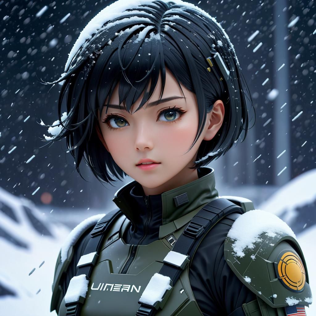 Cyberpunk Warrior Girl Embraces the Frost in a Futuristic Sn...