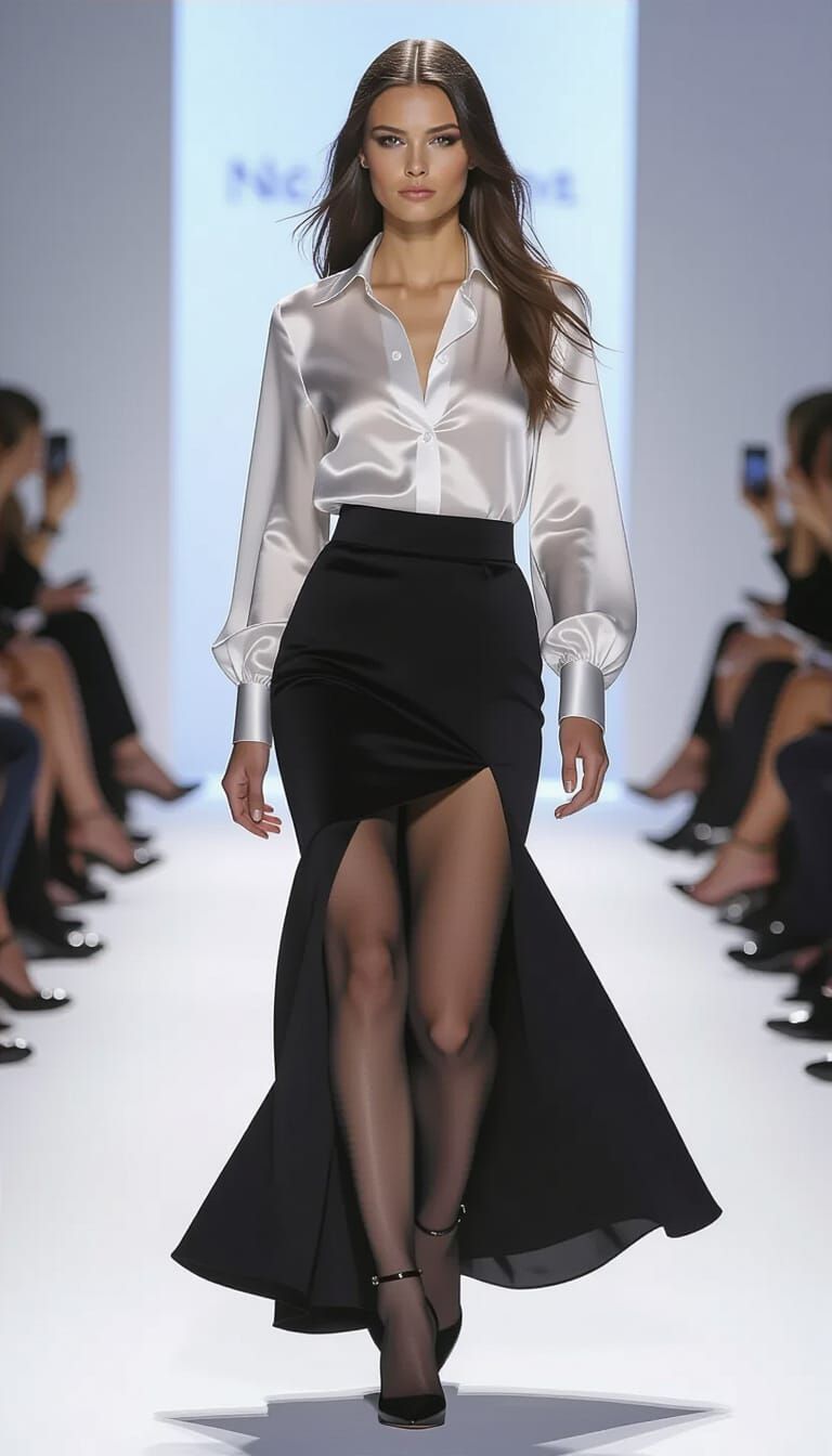 Fashion Woman on Catwalk in Professional Photography Style