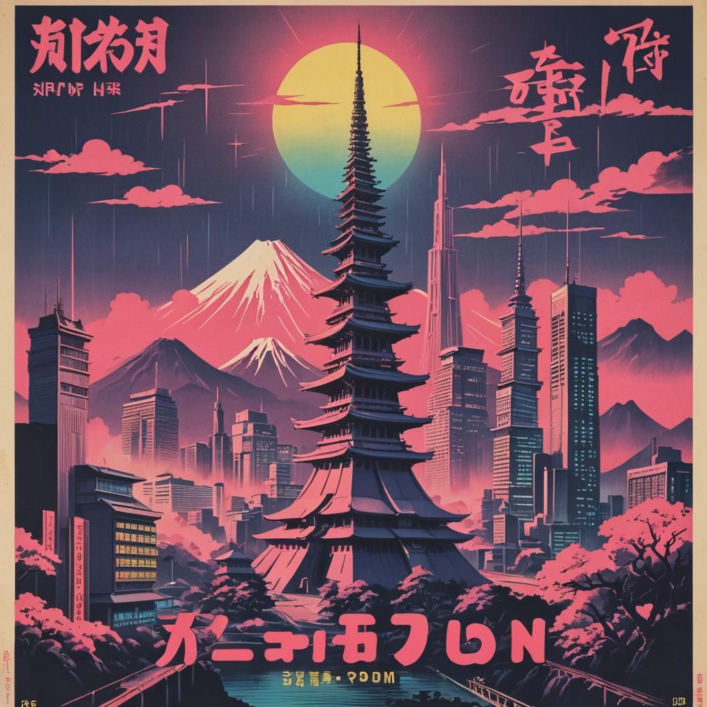 1950s Brutalist Japanese Landmark Propaganda Poster