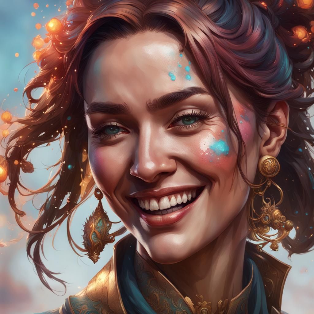 Detailed Portrait of Laughing Person in Digital Art Style