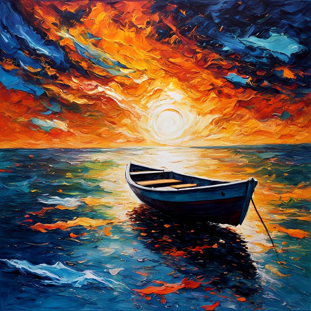 Cosmic Ocean Boat in Abstract Expressionism Style