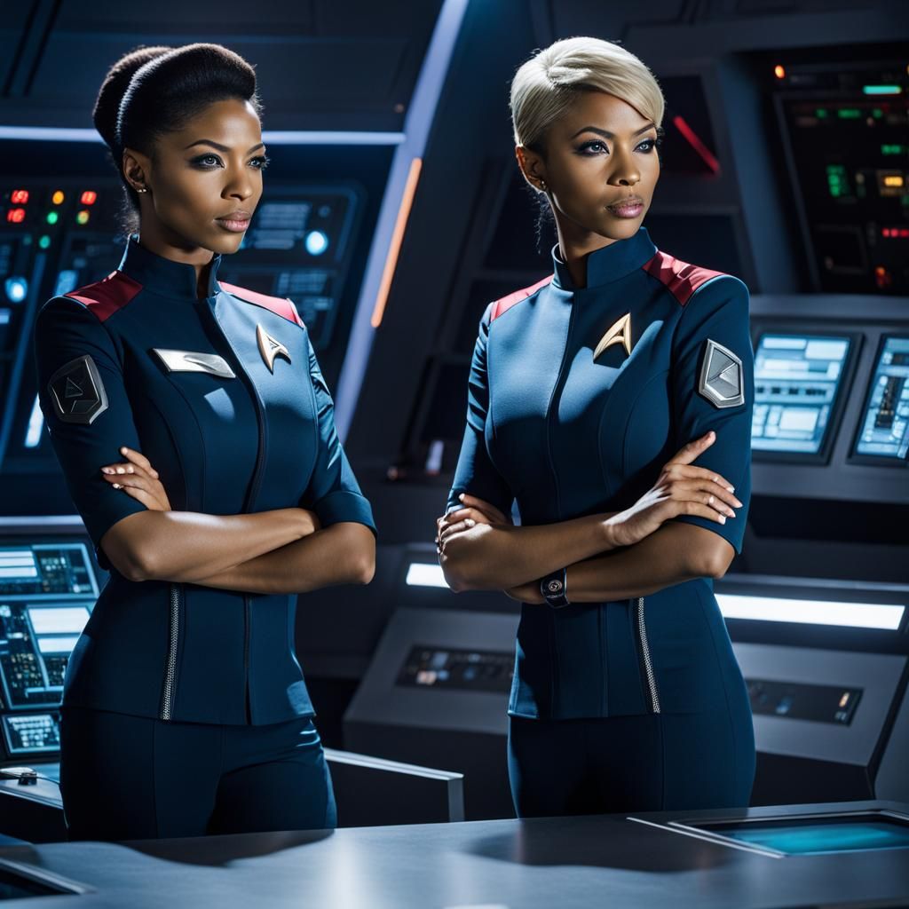Women in Star Trek Uniforms in Control Room
