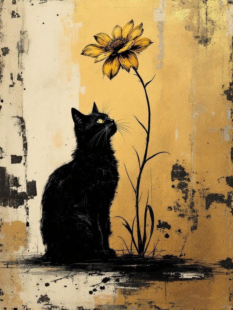 Cat Under Flower in Film Noir Aesthetic