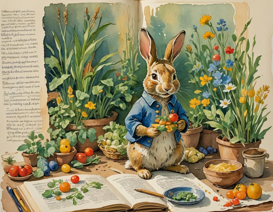 Peter Rabbit Recipe Page in Impressionist Gouache