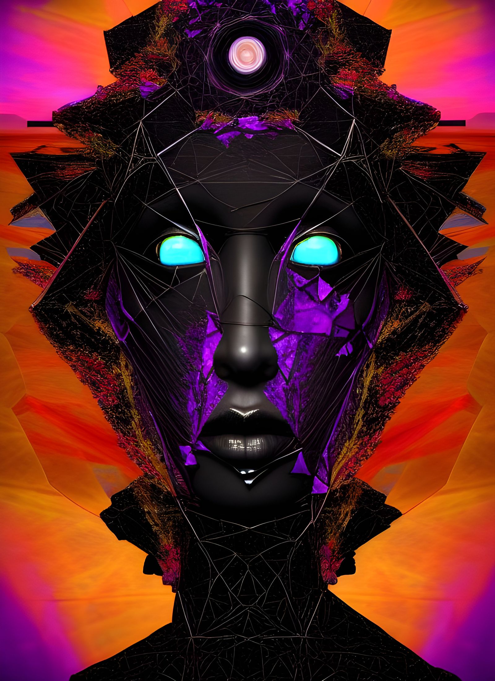 Fragmented Black Hole Goddess in Voxel Fractal Style