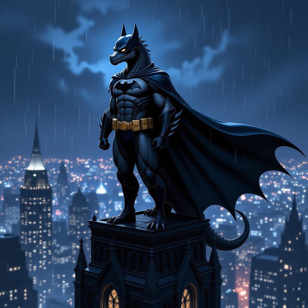 Anthro Dragon as Batman on Gotham Skyscraper