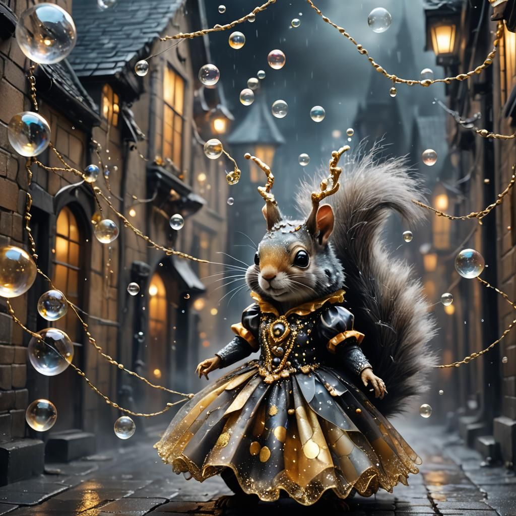 Harlequin Squirrel in Mouse City: Surreal Macro Art