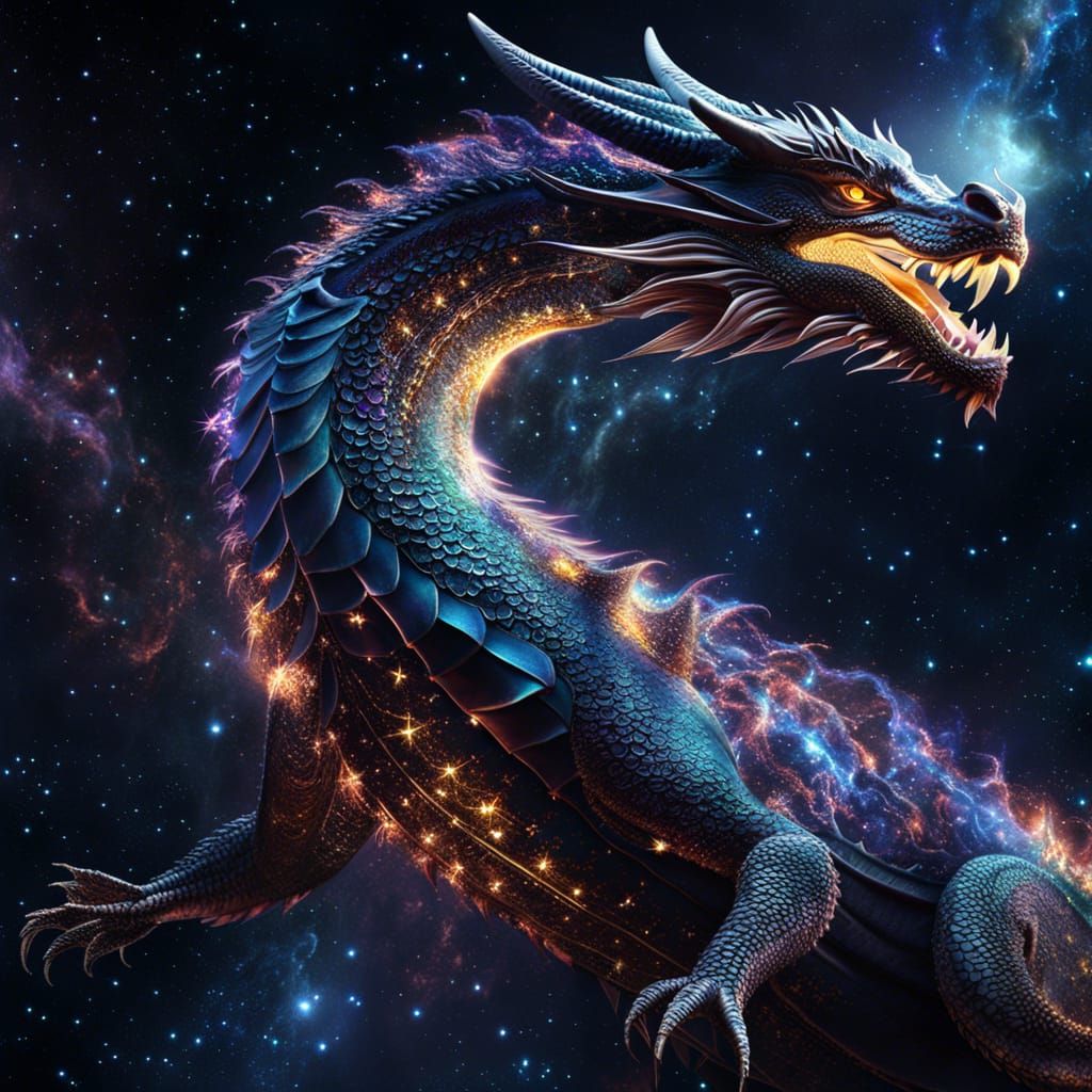 Cosmic Dragon Made of Stars in Space
