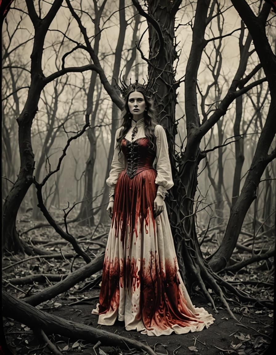 Ethereal Woman in Dark Fantasy Landscape