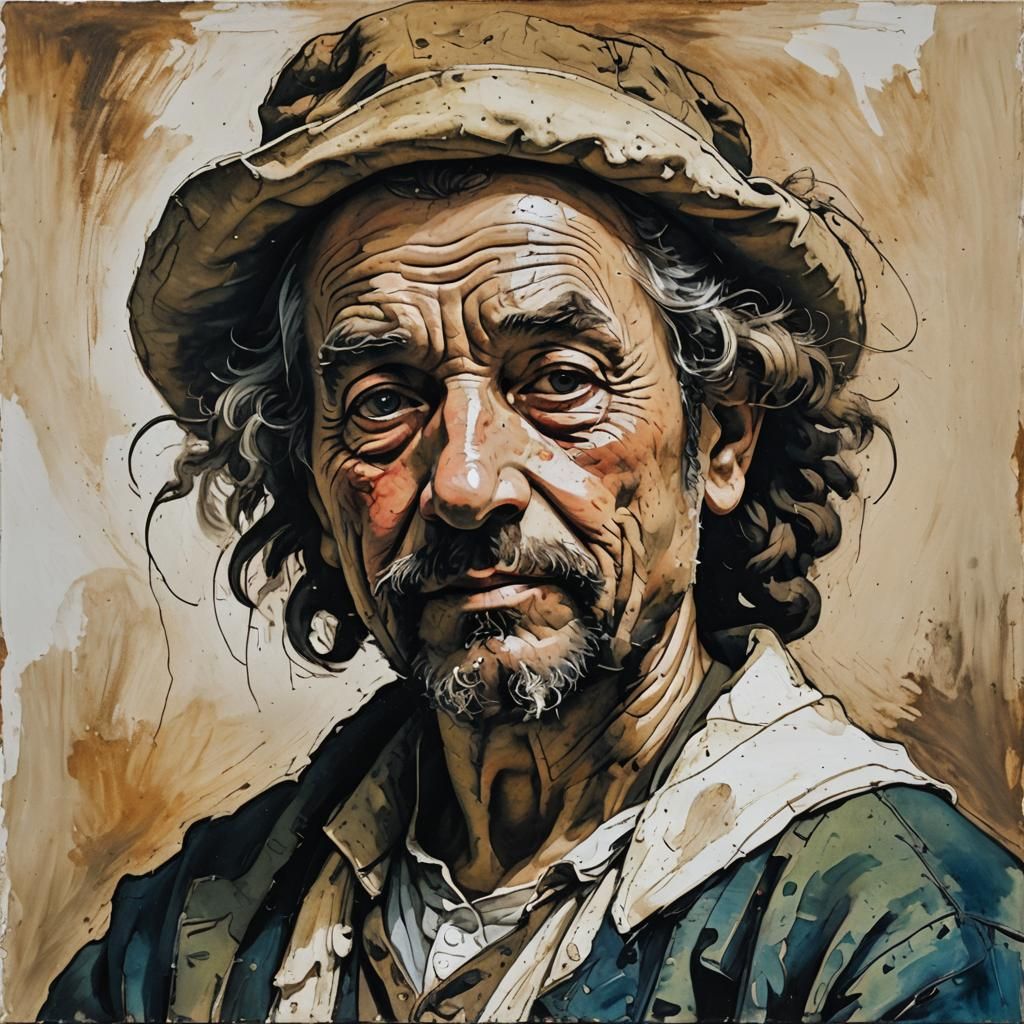 Expressive Portrait in Ink, Impasto and Expressionist Style