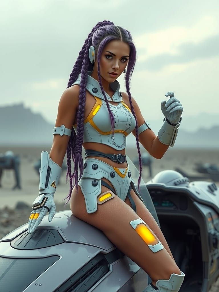 Futuristic Warrior on Robotic Vehicle in Digital Photography...