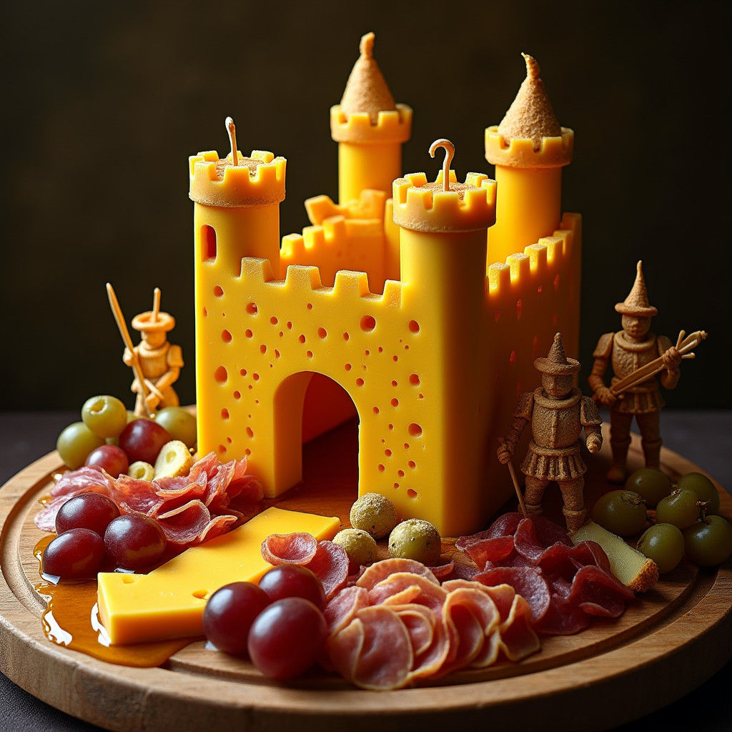 Cheddar Cheese Castle Charcuterie Still Life
