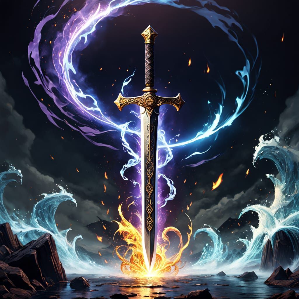 Sword of the 4 Elements in Art Nouveau Style