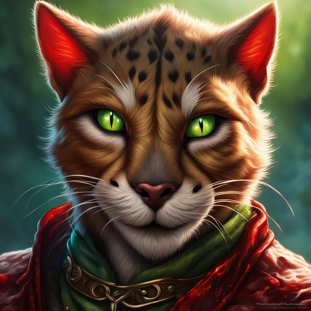 Aggressive Tabaxi Druid Portrait in Hyperrealism