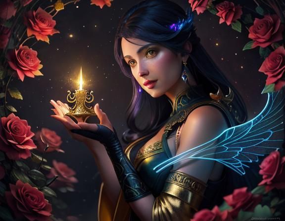 Mystical Woman with Flowers and Candles