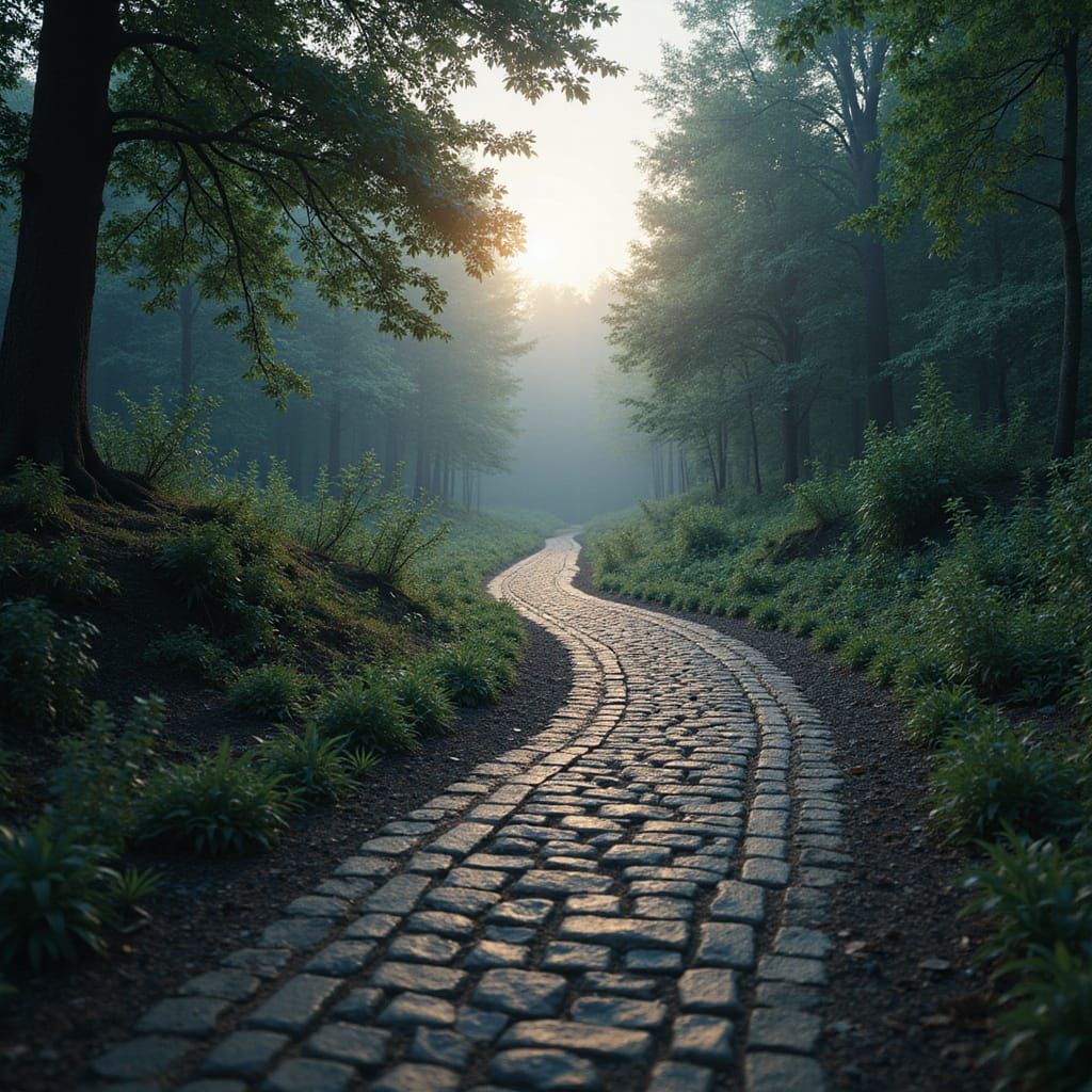 Pathway to the Unknown in a Dreamlike Landscape