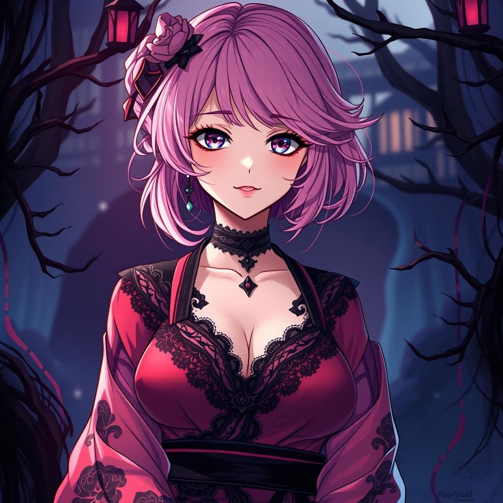 Gothic Kimono Woman in Mystical Underworld: Manga Style