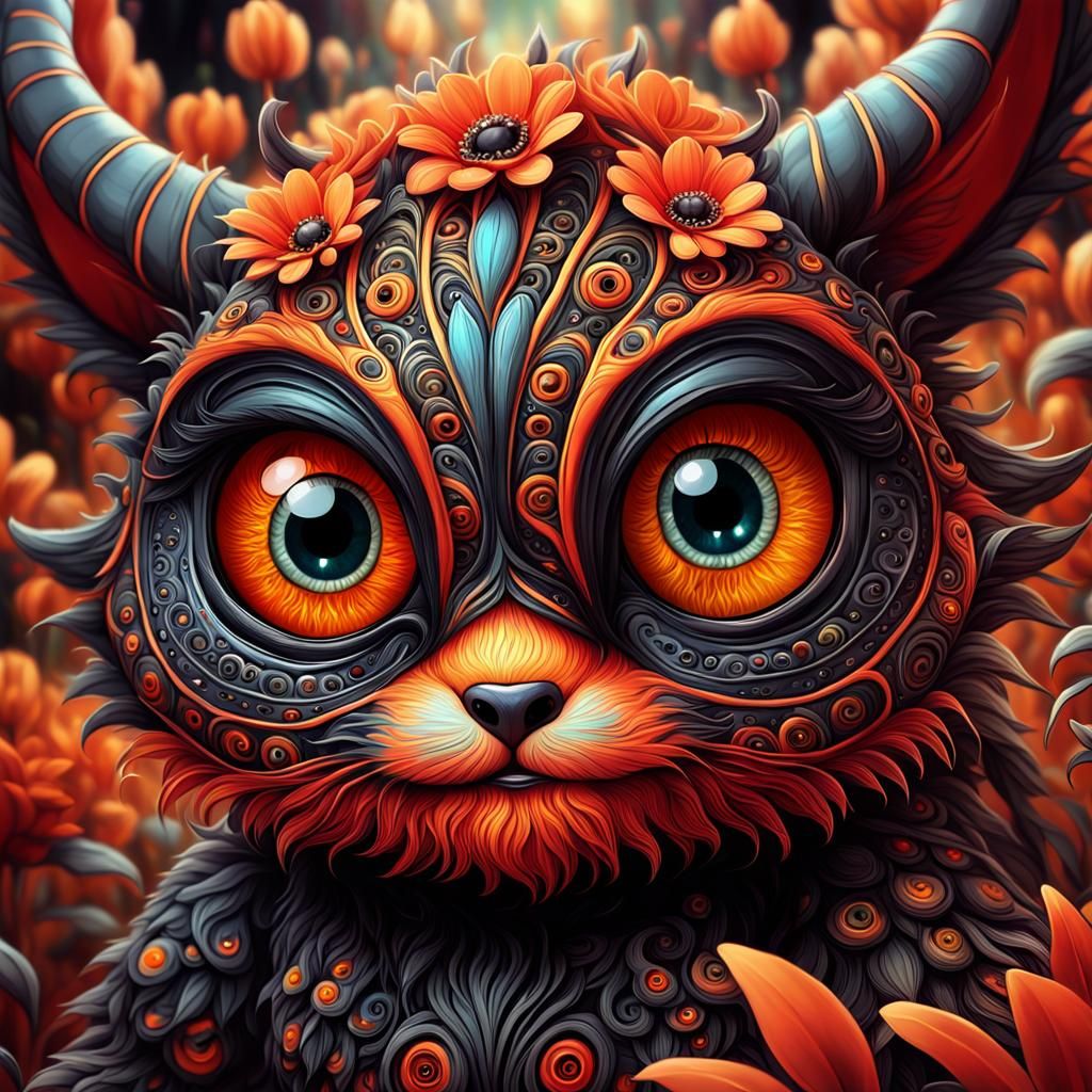 Cute Fluffy Monster with Striped Skin in Digital Art