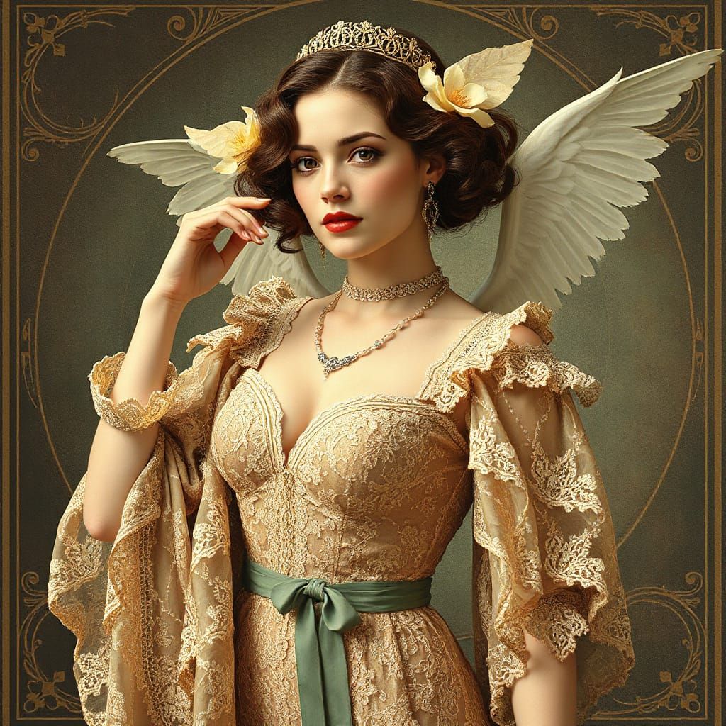 Elegant Woman in Lace, Art Nouveau Style