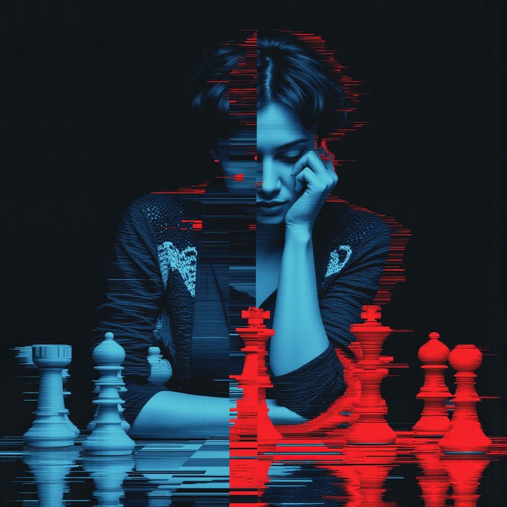 Glitch Art Chess Game in Cyberpunk Style