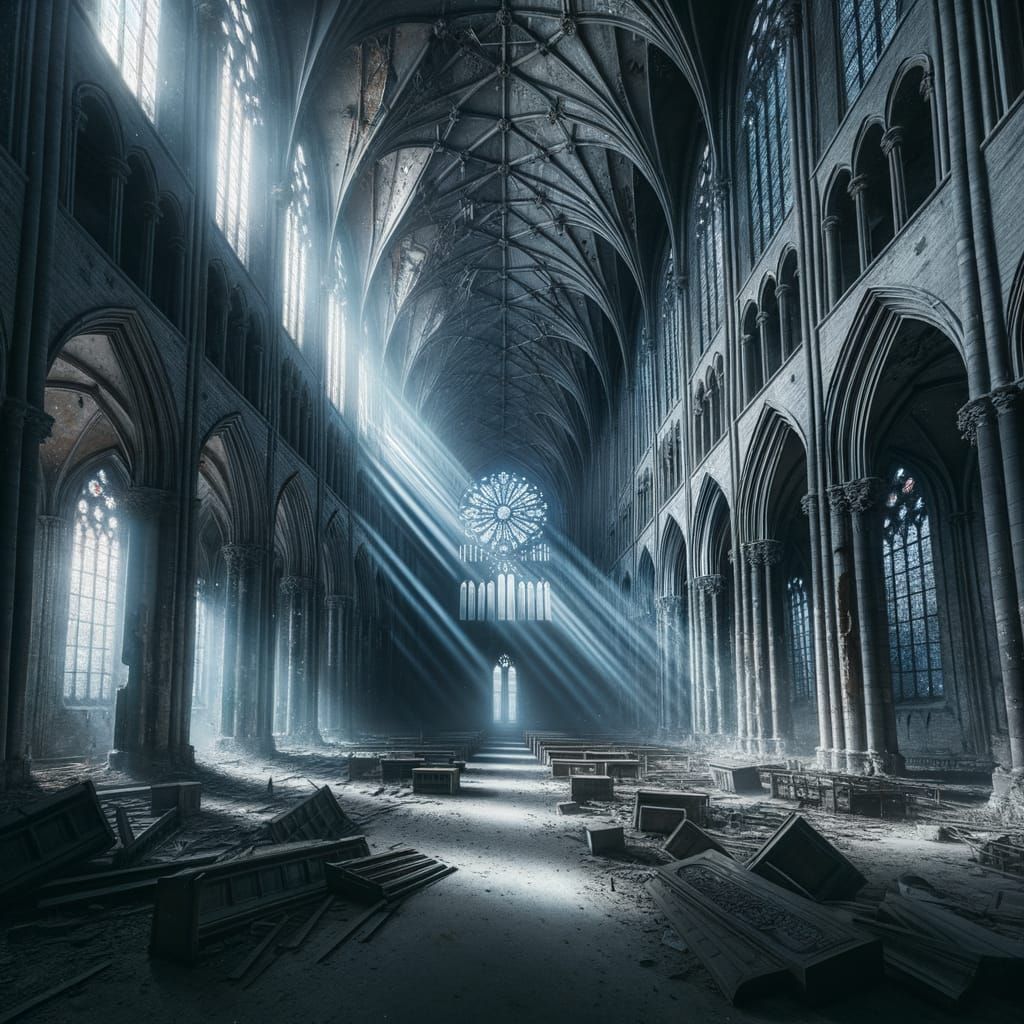 Ultra-Realistic Night Photo of Abandoned Gothic Cathedral