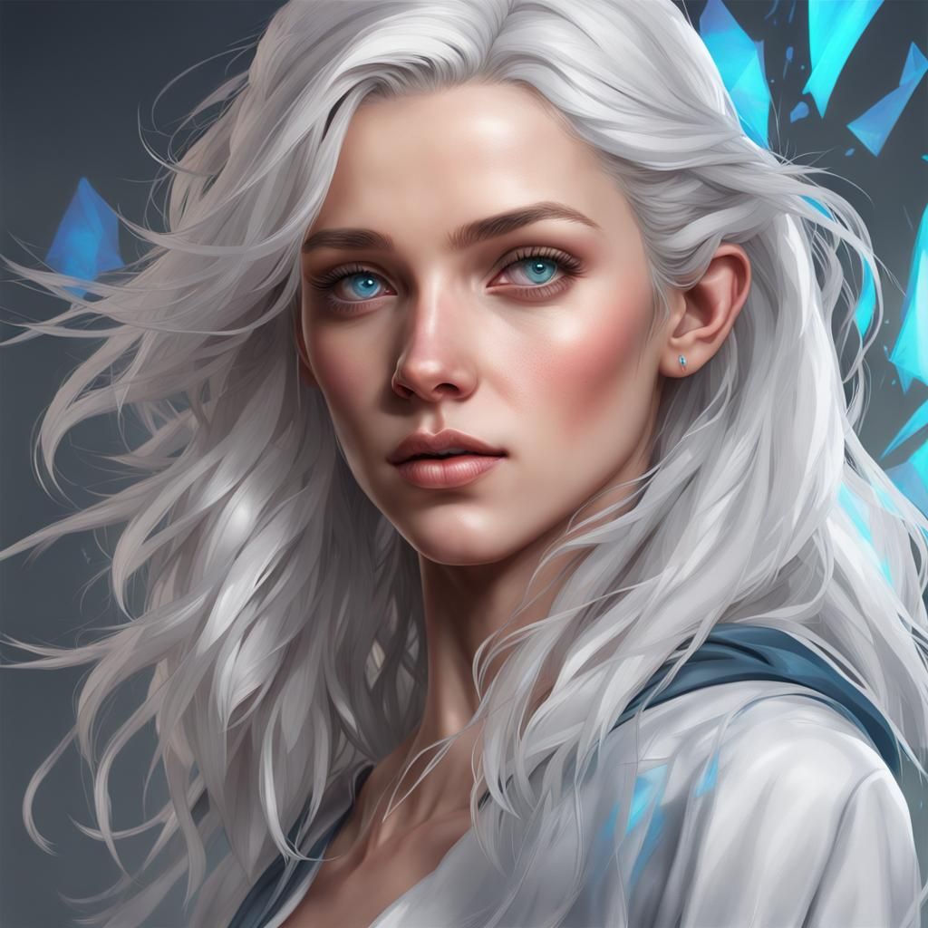 Hyperdetailed Portrait of a Silver-Haired Girl