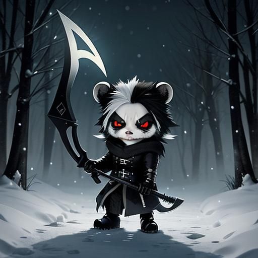 Undead Chibi Skunk in Winter, Watercolor Style