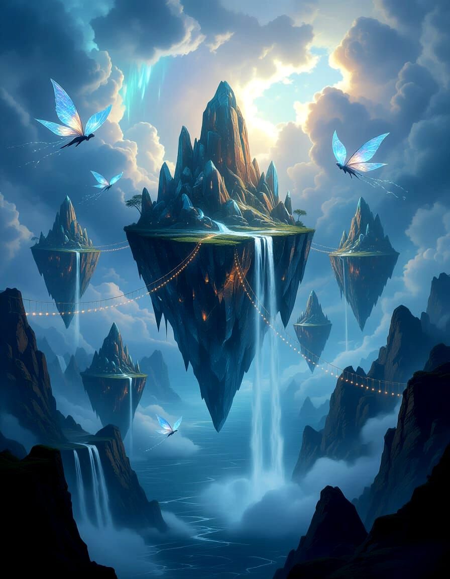 Colossal Crystalline Islands Above Stormy Seas