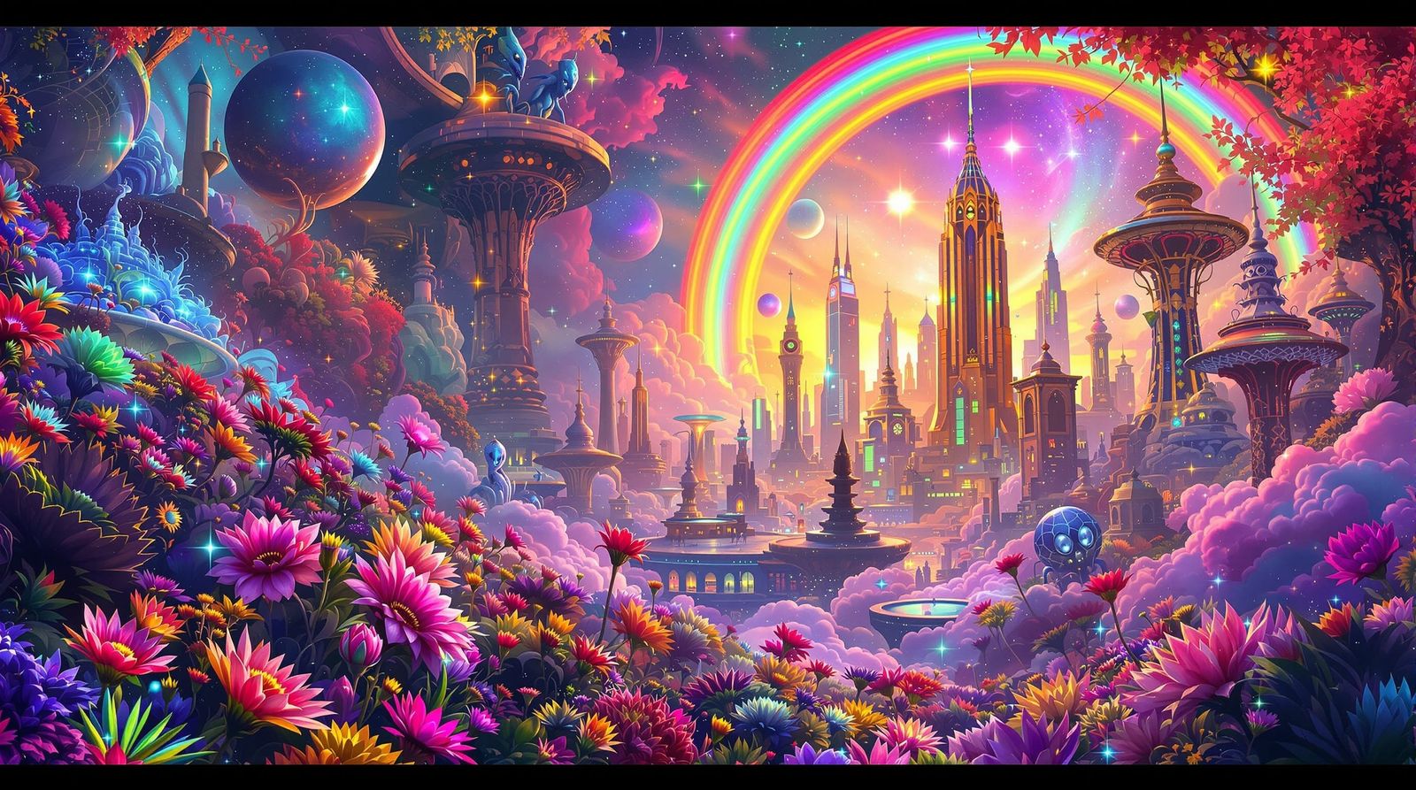 Vibrant Alien Market with Schizophrenic Colors