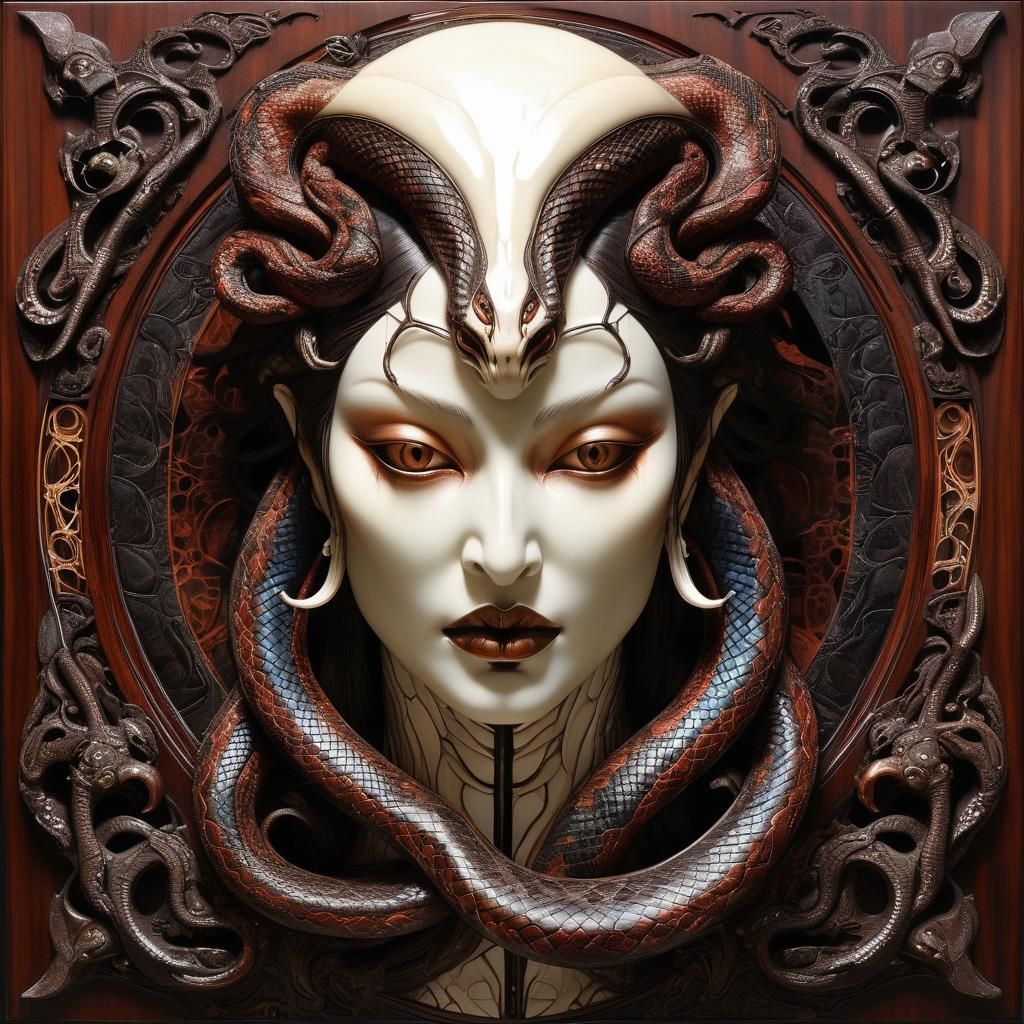 Serpent God Panel Inlaid with Bone