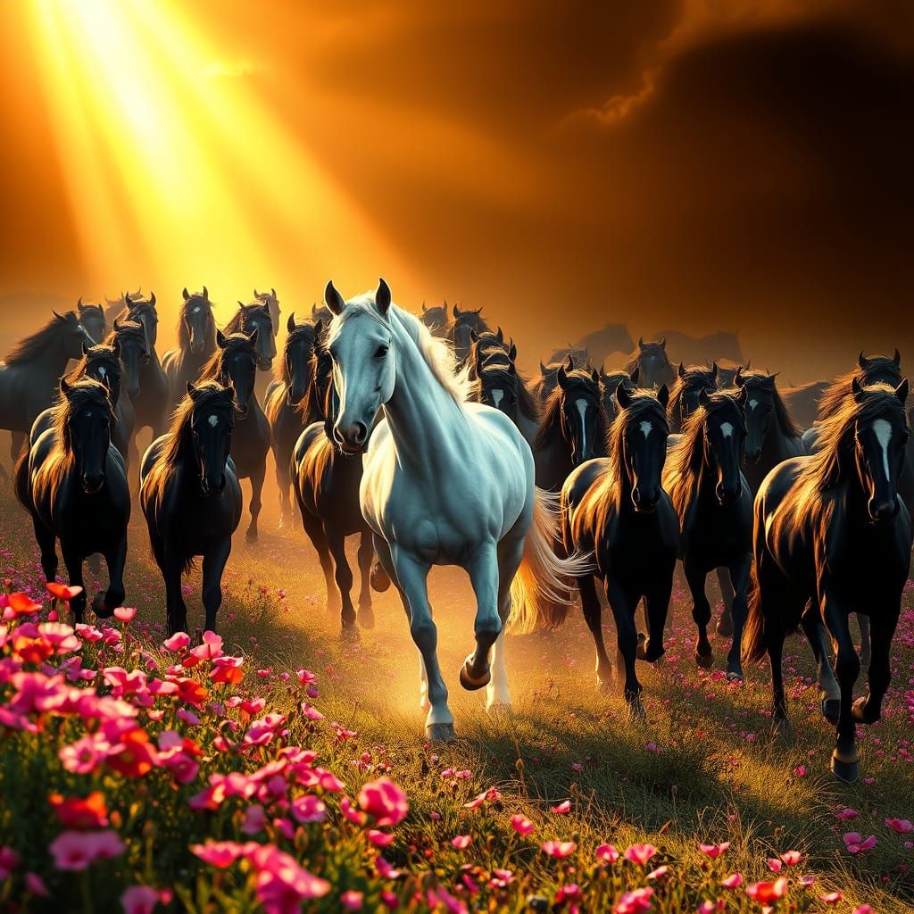 White Horse Leads Multitude to Golden Light