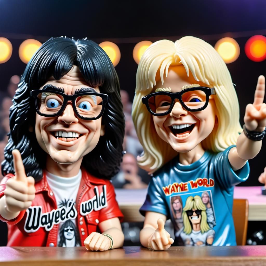 Wayne and Garth as Bobbleheads Watching Queen