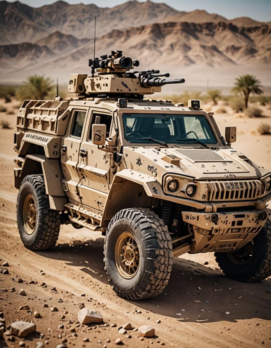 A assault vehicle, full armed,  Desert Camouflage,full auto ...