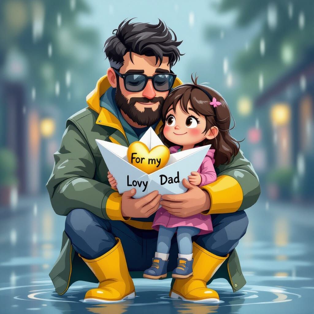 Heartwarming Father-Daughter Embrace in Cel-Shaded Style