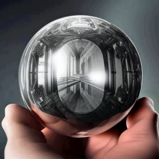 Escher-esque Crystal Sphere Reflecting Reality