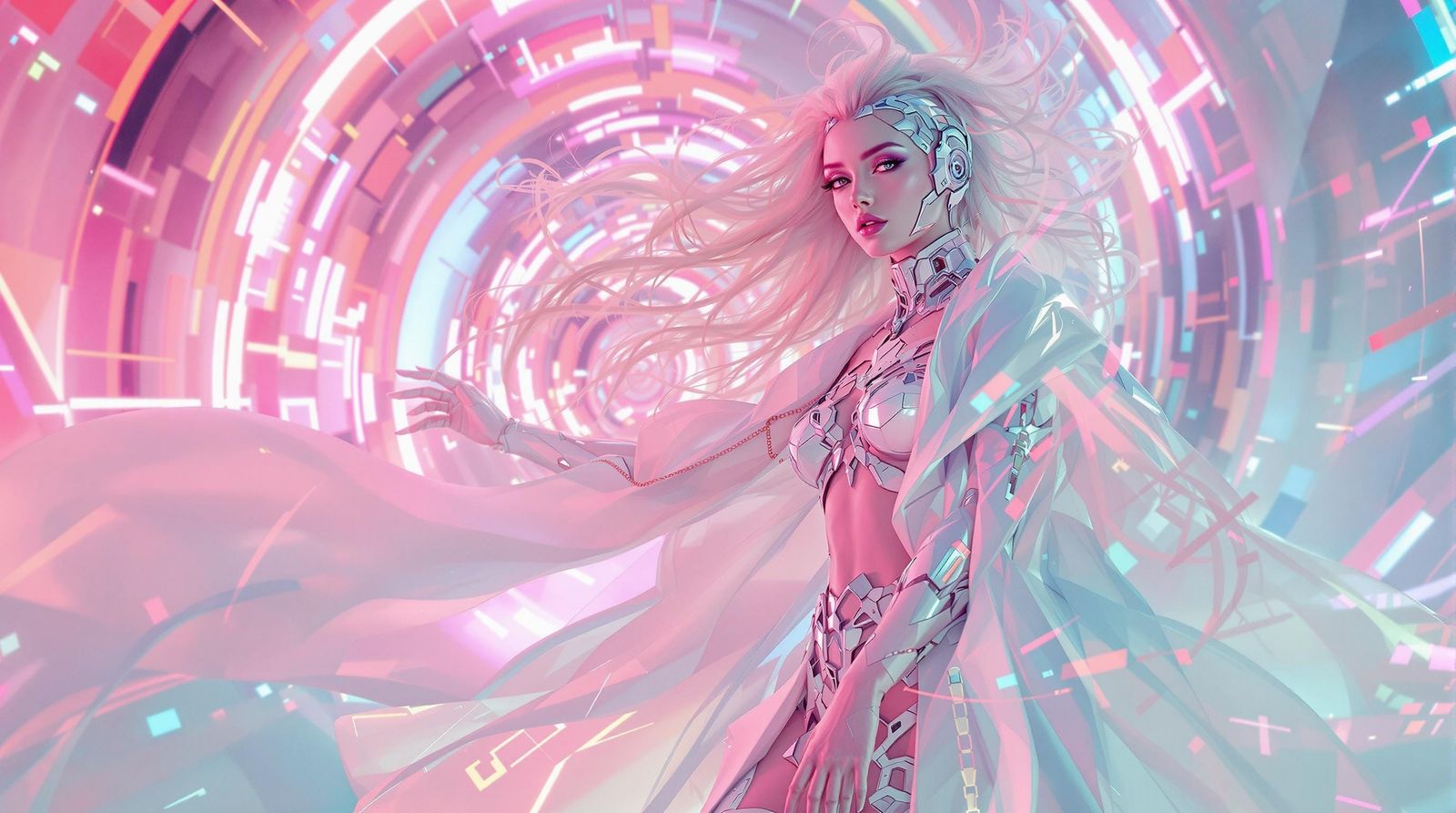 Cyborg Queen in Vaporwave Cosmos, in Sorayama Style